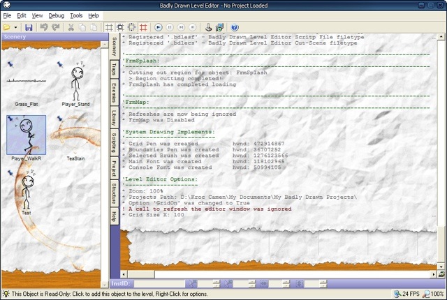 Badly Drawn Level Editor console screenshot
