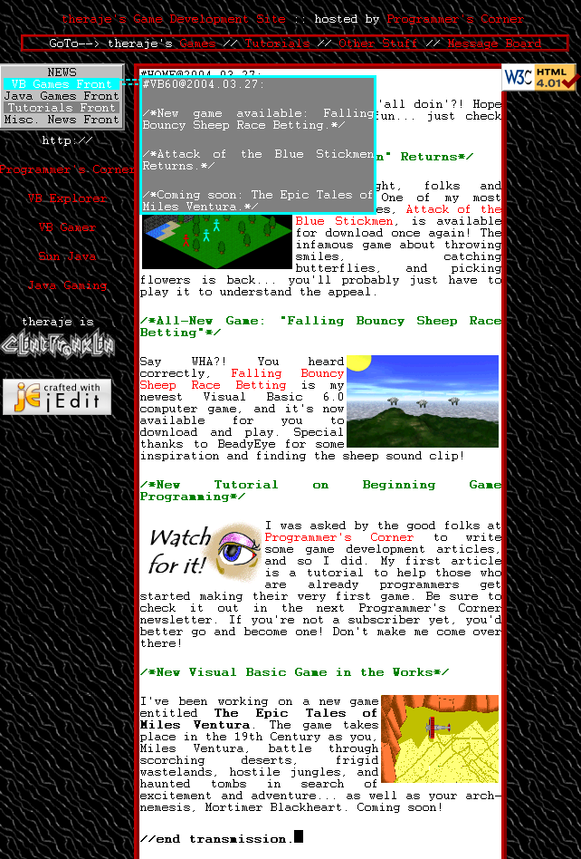 Screenshot of theraje’s Game Development Site